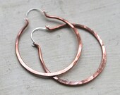 Dark Rose Copper Hammered Hoop Earrings - Feminine - Boho Style