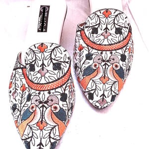 Handcrafted Embroidered Bird & Floral Juttis | Ethnic Indian Mojari Flats | Boho Wedding Shoes | Vegan Leather Slip-ons