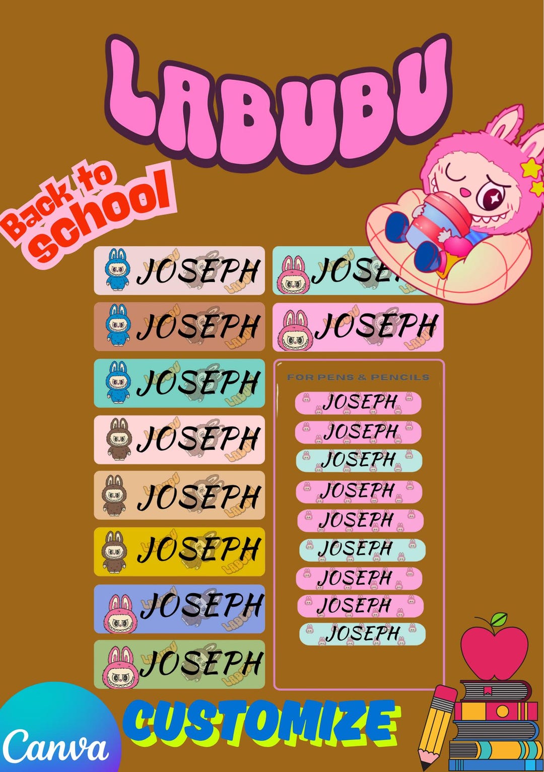 Labubu School Labels – Editable Canva Template | Cute Name Tags for Kids | Printable Back to ...