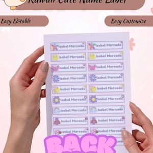 Stickers prénoms mignons pour la rentrée - 1 page 20 étiquettes modifiables, étiquettes personnalisées pour fournitures scolaires pour étudiants