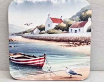Seaside Boat & Seagull Coaster: Cornwall Coast Homeware