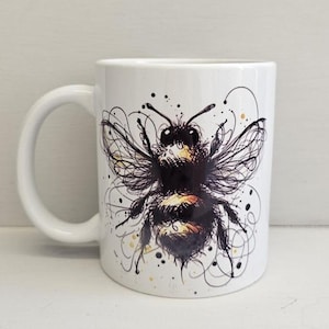 Bumblebee printed mug, bee, mug, cup, animal, wildlife, gift idea, insect, drinkware, coffee cup, flowers, gifts for her, gifts for him