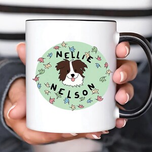 Herzzerreißender Nellie-Nelson-Becher, personalisierter Haustierbecher, Nick-Nelson-Hunde-Keramikbecher, niedlicher Border-Collie-Blumenbecher, Geschenk für LGBTQ-TV-Serienfans