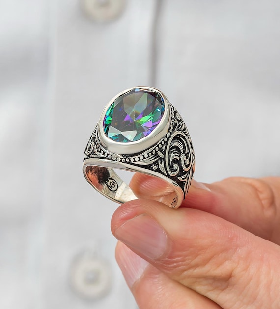 ミスティックトパーズ 925スターリングシルバー メンズリング：トルコ