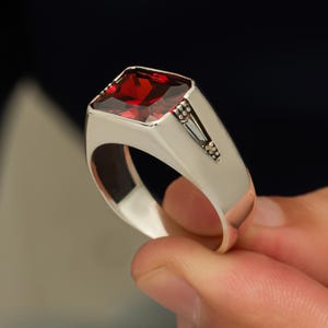 925 Sterling Silver Ruby Men&#39;s Ring, Handmade Ottoman Style Ring, Gift For Him, Vintage Turkısh Jewellery, Handmade Men&#39;s Ring