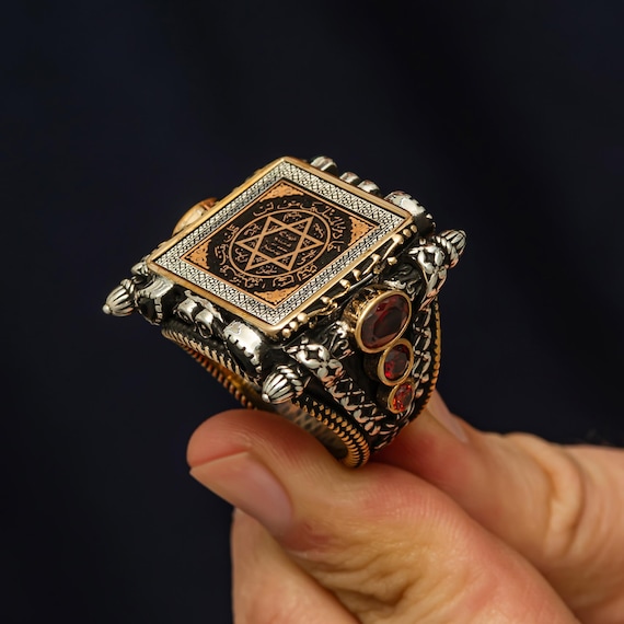 Square Seal of Solomon Ring, 925 Sterling Silver Handmade Men's Ring, Kabbalah Protection Jewelry, Talismanic Silver Ring, Muslim Gift İdea