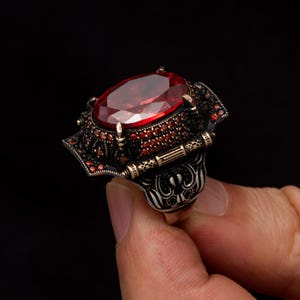 925 Sterling Silver Ruby Men&#39;s Ring, Handmade Ottoman Style Silver Ring, Natural Stone Vintage Ring, Gift For Him