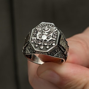 925 Sterling Silver Ottoman Tughra Ring For Men, Handmade Turkısh Signet Ring, Ottoman Coat Of Arms Jewellery, Gift For Him,