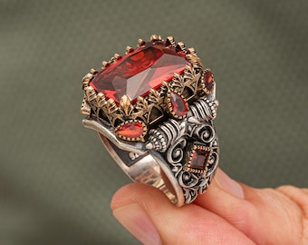 Handgemachter Rubinstein 925 Sterlingsilber, Herrenring, natürlicher Rubin Edelsteinring für ihn, mutiger männlicher Silberring, Geschenk für Männer