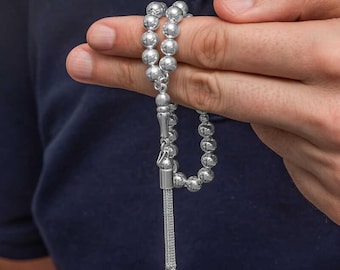 Handmade Ottoman Style 925 Sterling Silver Round Men’s Tesbih, Traditional Islamic Prayer Beads, Luxury Muslim Gift for Men