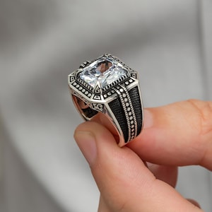 Turkısh Handmade 925 Sterling Silver Men&#39;s Zircon Stone Ring, Turkısh Style, Father&#39;s Day Gift ,Gift For Him, Gemstone Ring
