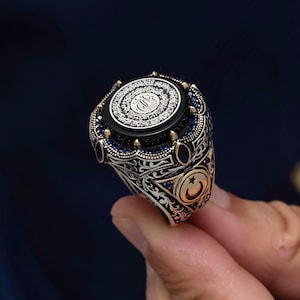 925 Sterling Silver Ayetel Kürsi Men&#39;s Ring, Islamic Calligraphy Ring, Handmade Religious Jewellery, Silver Ring With Allah Written