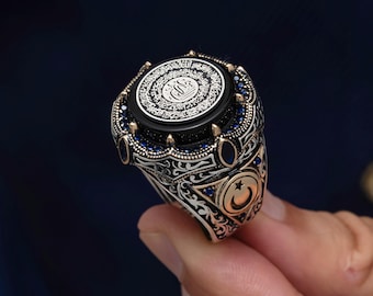 925 Sterling Silver Ayetel Kursi Ring: Islamic Calligraphy, Handmade Religious Jewelry