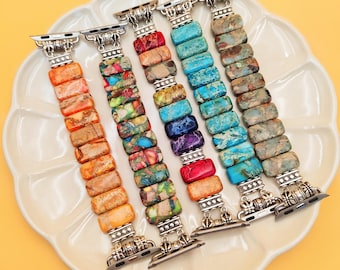 Beaded Apple Watch Band: Sea Sediment Jasper, Earthy Boho Bracelet