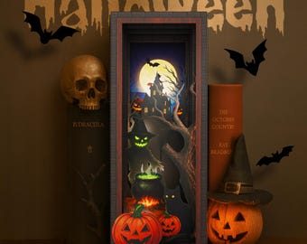 Rincón de libros digital de Halloween / Kit de diorama imprimible / Decoración de estantería PDF