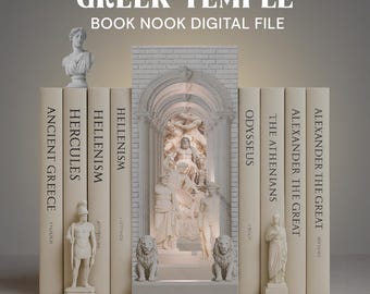Rincón de libros con templo griego DIY: imprimible y plegable para enviar por correo
