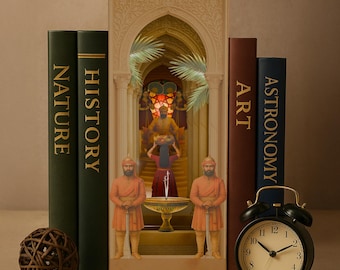 Rincón de libros para el Salón del Palacio Indio: Kit de diorama imprimible para decorar estanterías