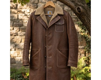 Men’s Vintage Dark Brown handmade Leather Fur Shearling Coat
