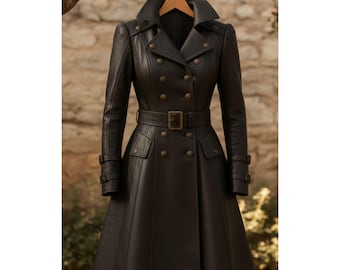 Women's Steampunk Leather Trench Coat | Corset Back Gothic Overcoat