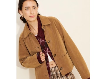 Vintage Brown Suede Leather Blazer: 70s Western Style Jacket