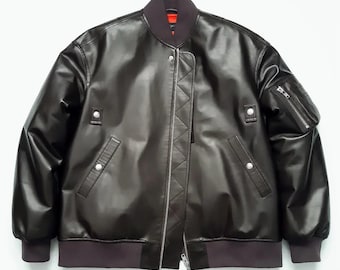Handmade Sheepskin Leather Biker Jacket: Slim Fit, Black Bomber