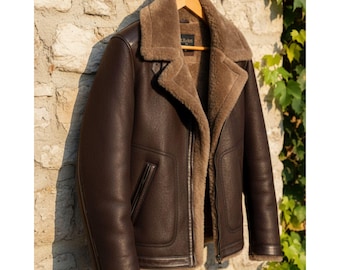 Men's Lambskin Leather Winter Jacket: Brown Fur-Lined Coat