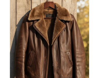 Vintage 70s Shearling Aviator Coat: Handmade Sheepskin Leather Jacket