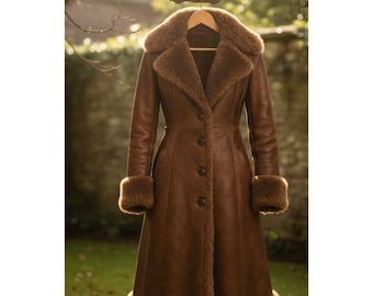 Vintage Shearling Leather Coat | Women's Sheepskin Fur Trim Trench