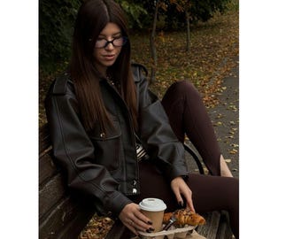 Handmade Sheepskin Leather Aviator Jacket: Women's Shearling Winter Coat