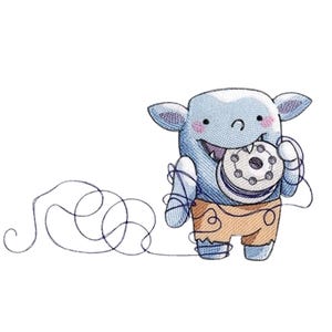 Illustration de lutin de fil - Déco de salle de couture à tricoter monstre bleu