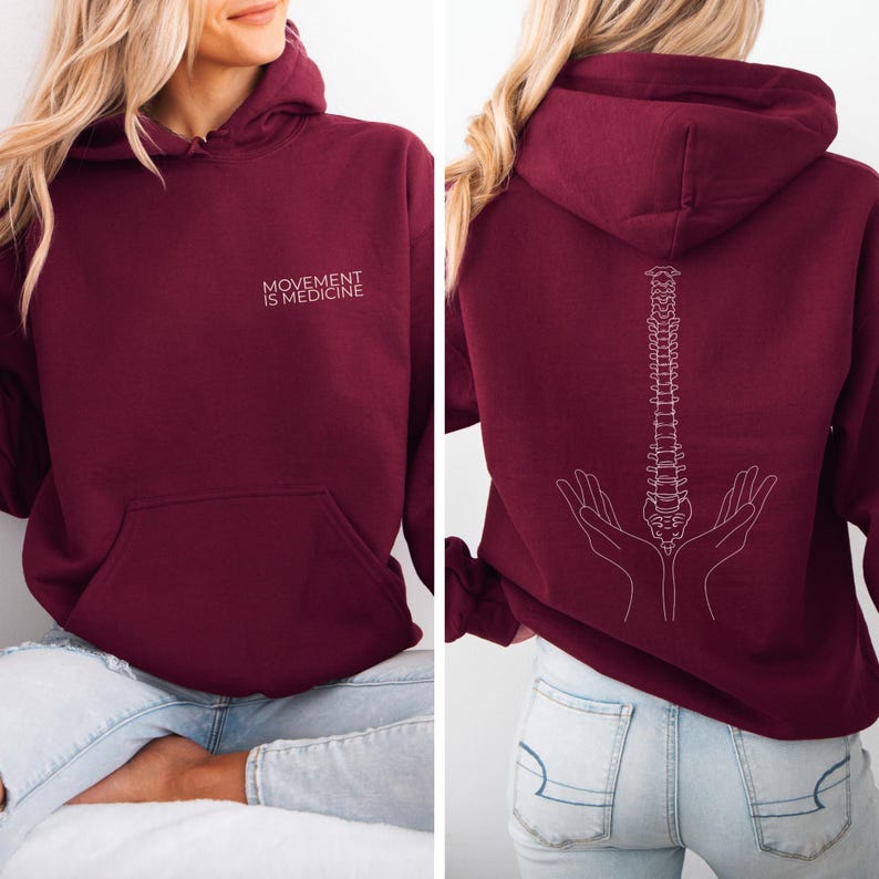 Movement is Medicine Hoodie - Spine Graphic Pullover, Physiotherapy Gift, Chiropractor Hoodie, Fitness Clothing - Unisex image 2