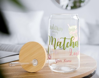 Custom Matcha Lover Aesthetic Glass Cup-Personalized Gift for Matcha Tea Drinkers