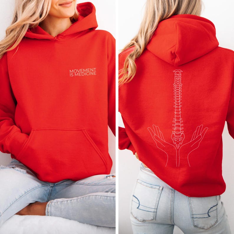 Movement is Medicine Hoodie - Spine Graphic Pullover, Physiotherapy Gift, Chiropractor Hoodie, Fitness Clothing - Unisex image 3
