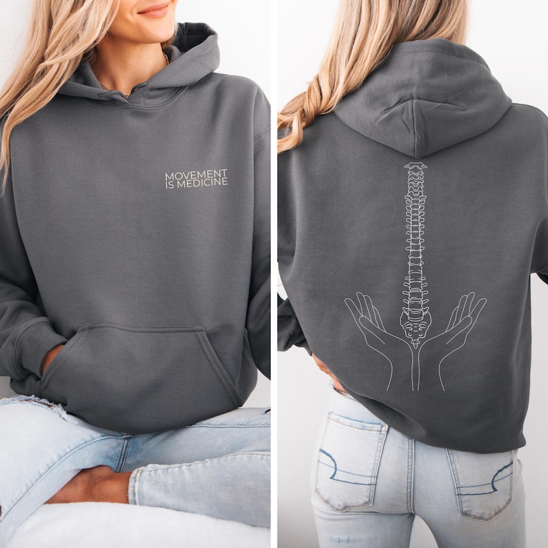 Movement is Medicine Hoodie - Spine Graphic Pullover, Physiotherapy Gift, Chiropractor Hoodie, Fitness Clothing - Unisex image 4