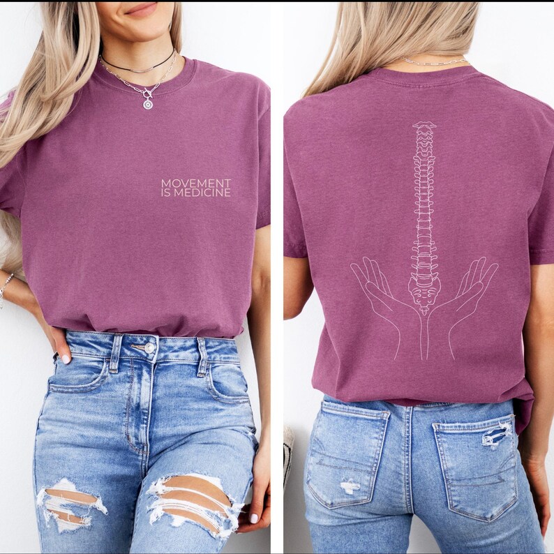 Movement is Medicine Shirt, Physiotherapy T-Shirt with Spine Print, Chiropractor Gift, Yoga & Pilates Clothing image 3