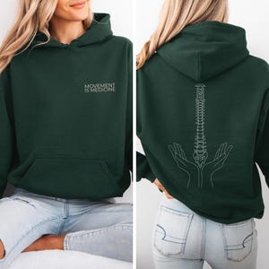 Movement is Medicine Hoodie - Spine Graphic Pullover, Physiotherapy Gift, Chiropractor Hoodie, Fitness Clothing - Unisex image 1