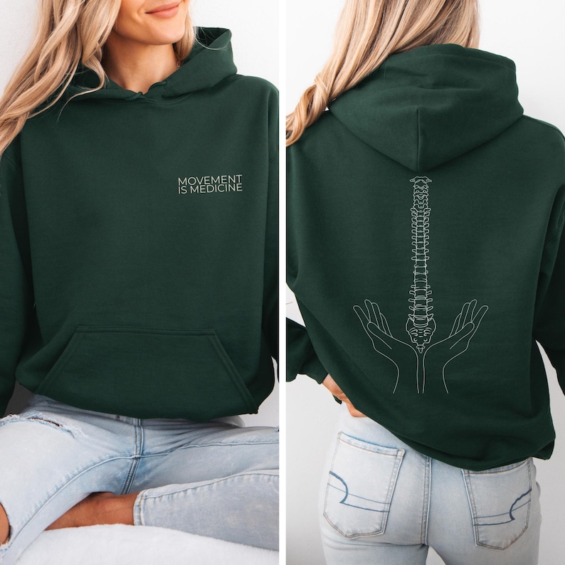 Movement is Medicine Hoodie - Spine Graphic Pullover, Physiotherapy Gift, Chiropractor Hoodie, Fitness Clothing - Unisex image 1