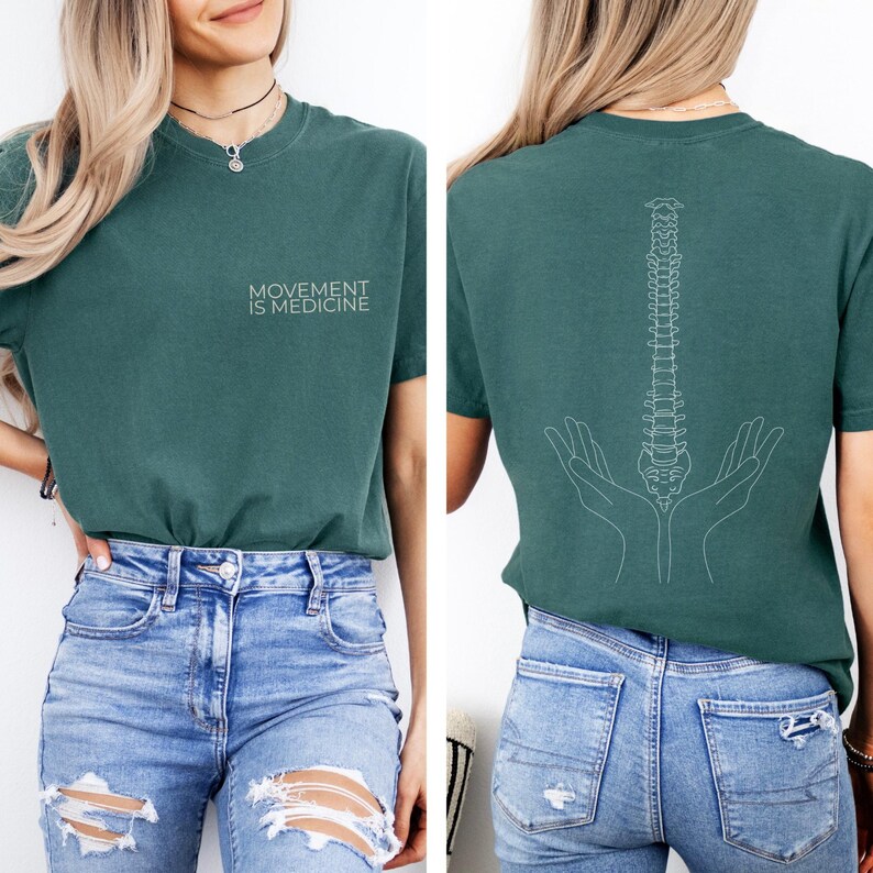 Movement is Medicine Shirt, Physiotherapy T-Shirt with Spine Print, Chiropractor Gift, Yoga & Pilates Clothing image 5