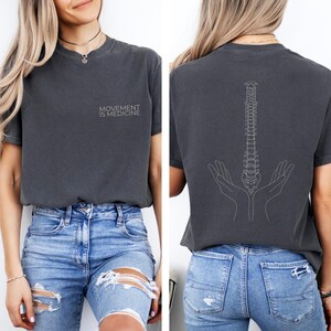 Movement is Medicine Shirt, Physiotherapy T-Shirt with Spine Print, Chiropractor Gift, Yoga & Pilates Clothing image 2