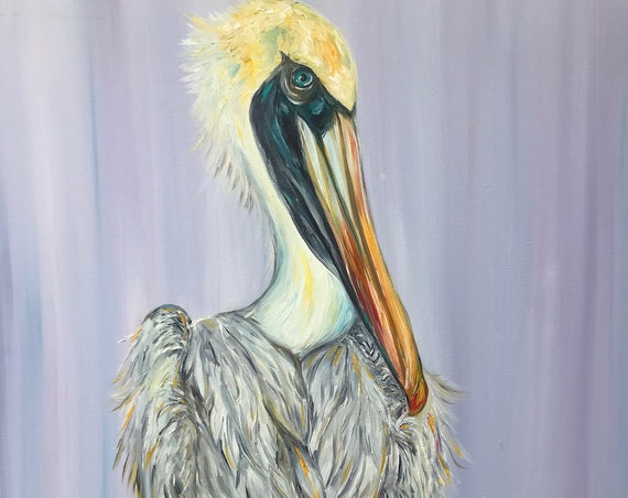 Cheeky Pelican, 40x30 Original Oil on Canvas