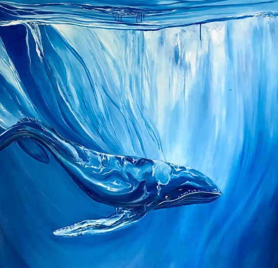 Deep Blue Whale, 48x48" Original Acryic Painting
