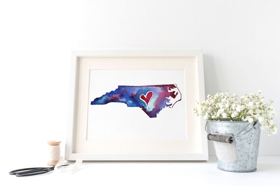 Watercolor North Carolina State Map Outline Fine Art Print