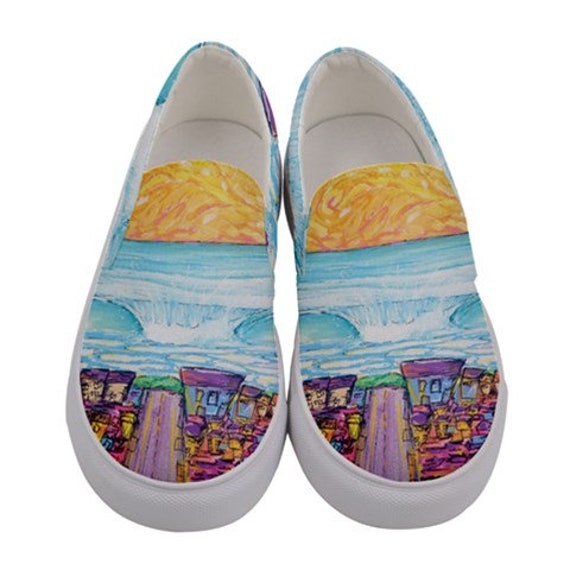 Surf Art Shoes, Ocean Beach, Canvas Slip on Custom Shoes
