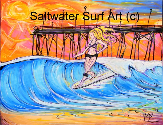 Surf Art Carolina Longboarder Wave Giclee Canvas Surf Art by Saltwater Surf Art