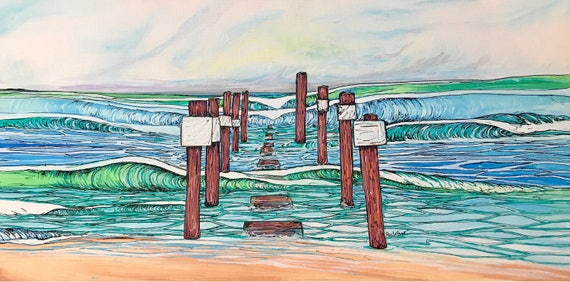 The Pipe, 12x24 original uni posca paint pens on canvas