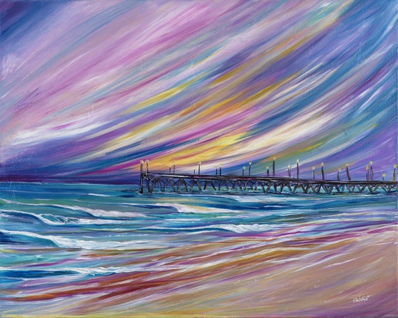 Surf Art 18x24 Giclee Canvas Print, Lights on the Pier