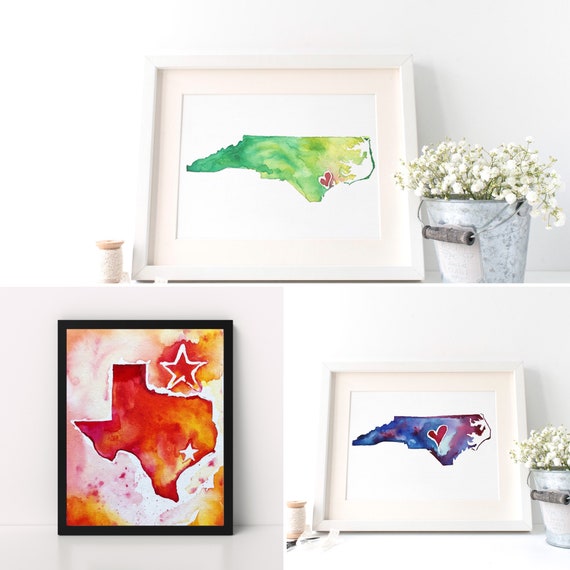 Custom Watercolor State Map Outline original Painting