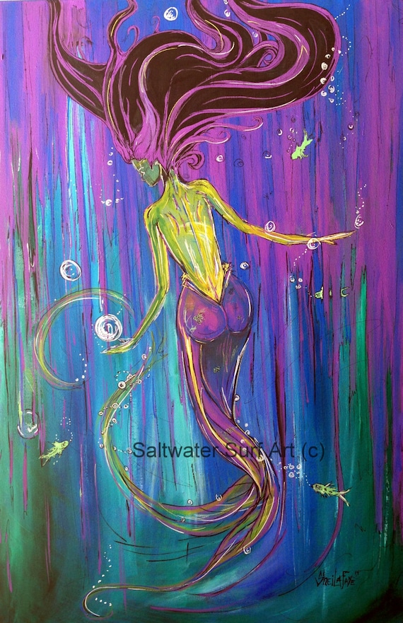 Abyss, 24x36 Giclee Canvas Print Mermaid Painting