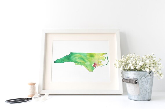 Watercolor North Carolina State Map Outline Fine Art Print