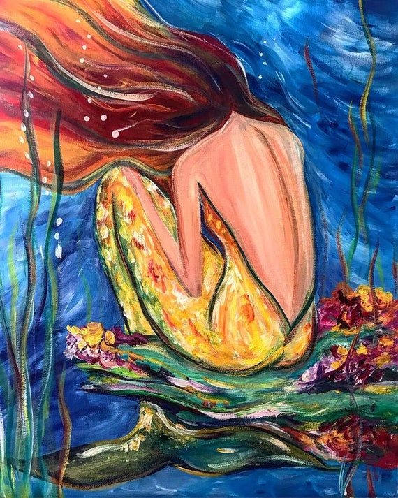Coral Mermaid, Fine Mermaid Art by Sheila Faye